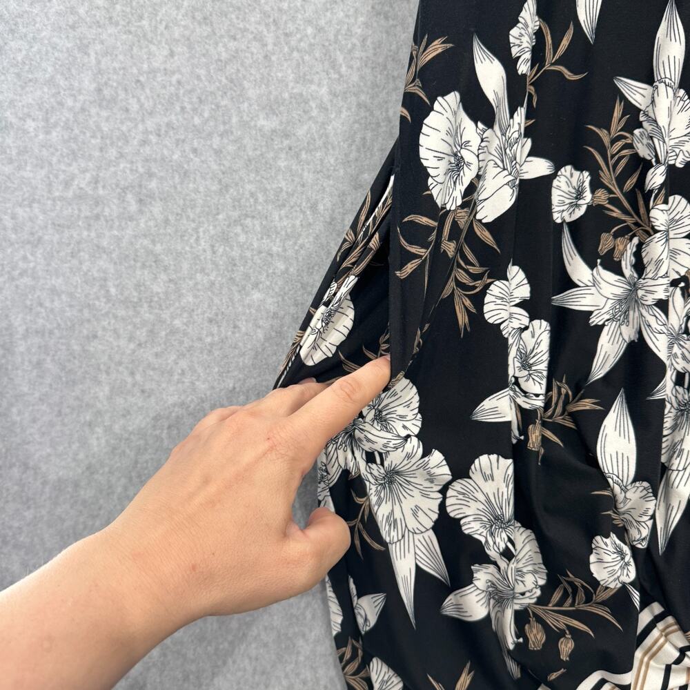 Soma Tropical Floral Mock Wrap Dress Size M Black White Soft Knit Coastal Beach - Picture 7 of 12
